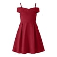 thumbnail image 3 of ASEIDFNSA Girls Sleeveless Off Shoulder Dress with Ruffle Neckline and A Line Skirt (Red,8-9 Years), 3 of 4