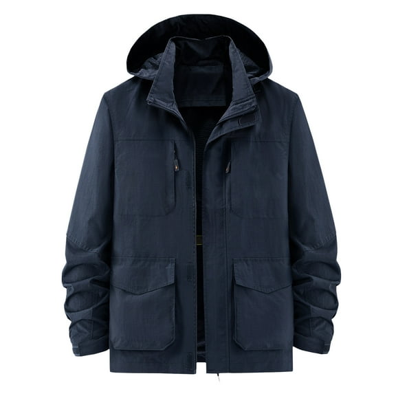 Rggeeun Mens Jacket Men's Casual Hooded Jacket Slim Fit Zip Up Lightweight Outdoor Fall Winter Coat For Daily Wear Home Leisure Hiking Outwear Fashion