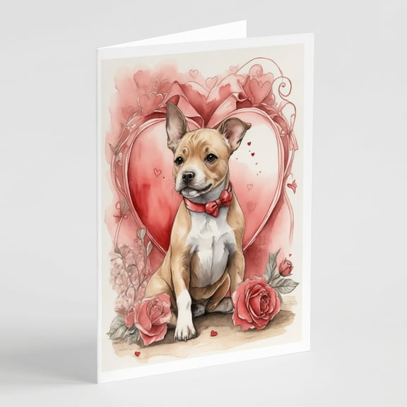 Staffordshire Bull Terrier Valentine Roses Greeting Cards Pack of 8 7 in x 5 in