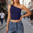 thumbnail image 2 of IWRICH Women's One Shoulder Tank Tops Stylish Sleeveless Slim Fit Cropped Tee Shirt Summer Tops Navy M, 2 of 5