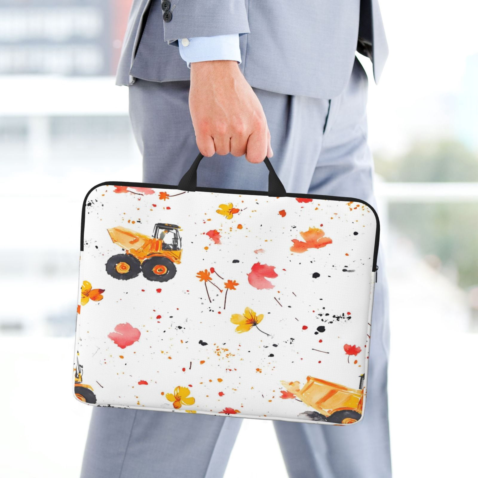 Laptop Sleeve Bag For Women Men 14inch Waterproof Durable Protective Computer Carrying Cover Handle Laptop Case Bag Truck And Flowers