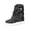 Black, variant on Women's Denim Mid Calf Boots, Tie Dye Fabric Side Zipper Platform Booties, Ruched Design Casual Travel Outdoor Daily Booties Blue