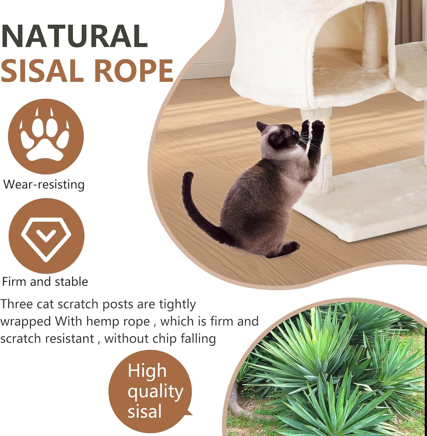 FDW Cat Tree 37 Inch Tall Cat Tower Kitten with Scratching Posts and Perches Indoor Activity Center for Cats (Beige)