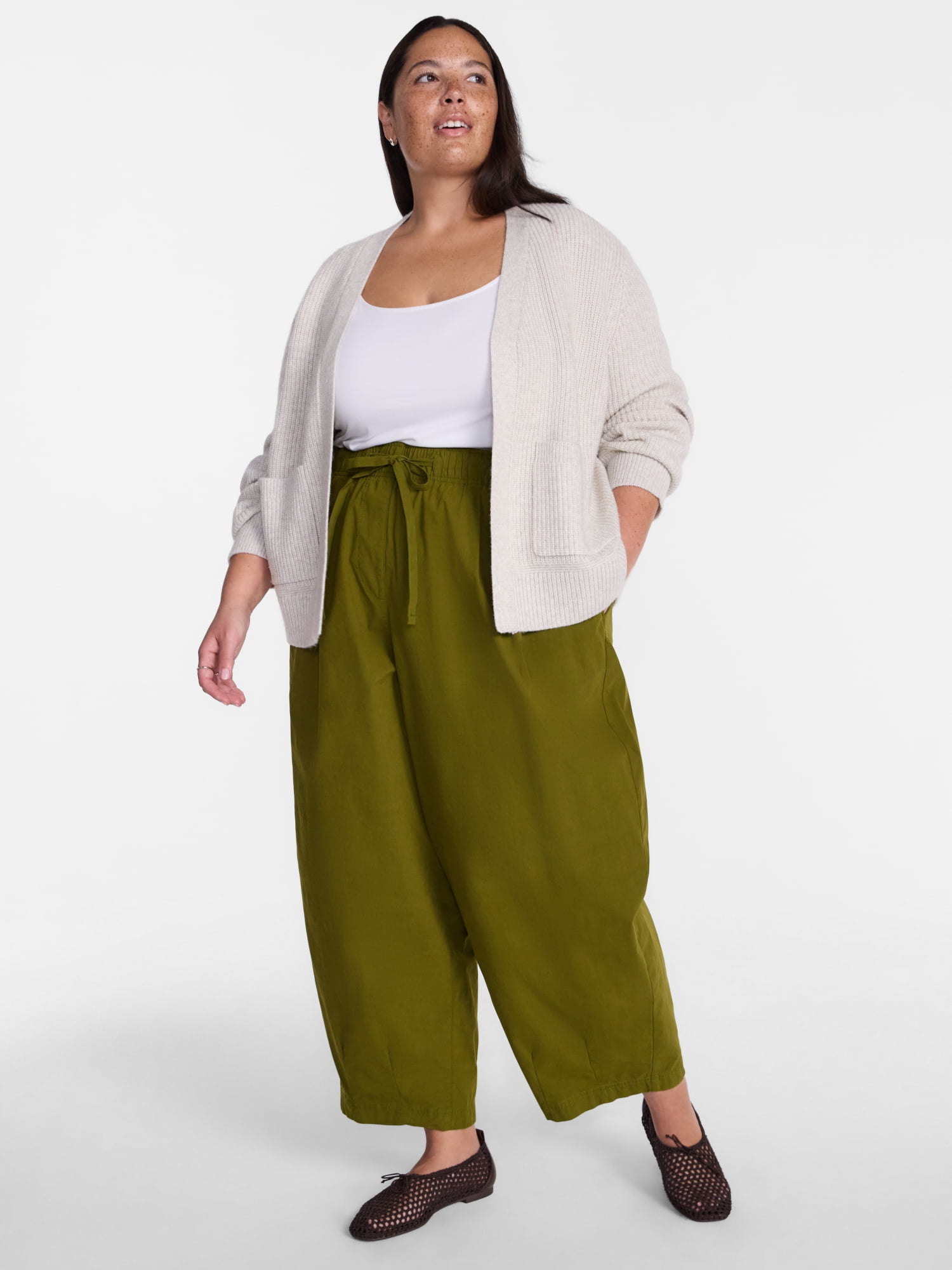 Terra & Sky Women's Plus Cropped Barrel Drawstring Pants, Sizes- 0X-5X