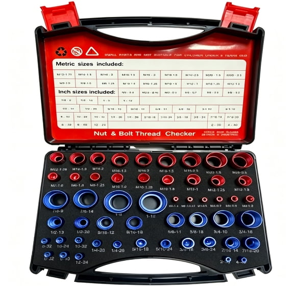 Audessy 52Pcs Nut and Bolt Thread Checker Kit, 28 SAE (Blue) + 24 Metric (Red) Thread Gauges, Precision Bolt Size Finder for Tight Spaces, DIY & Professional Repairs
