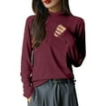 thumbnail image 4 of Long Sleeve Tunic Tops for Women Solid Color Long Sleeved Round Neck Knitted Sweater Thin Top, 4 of 5