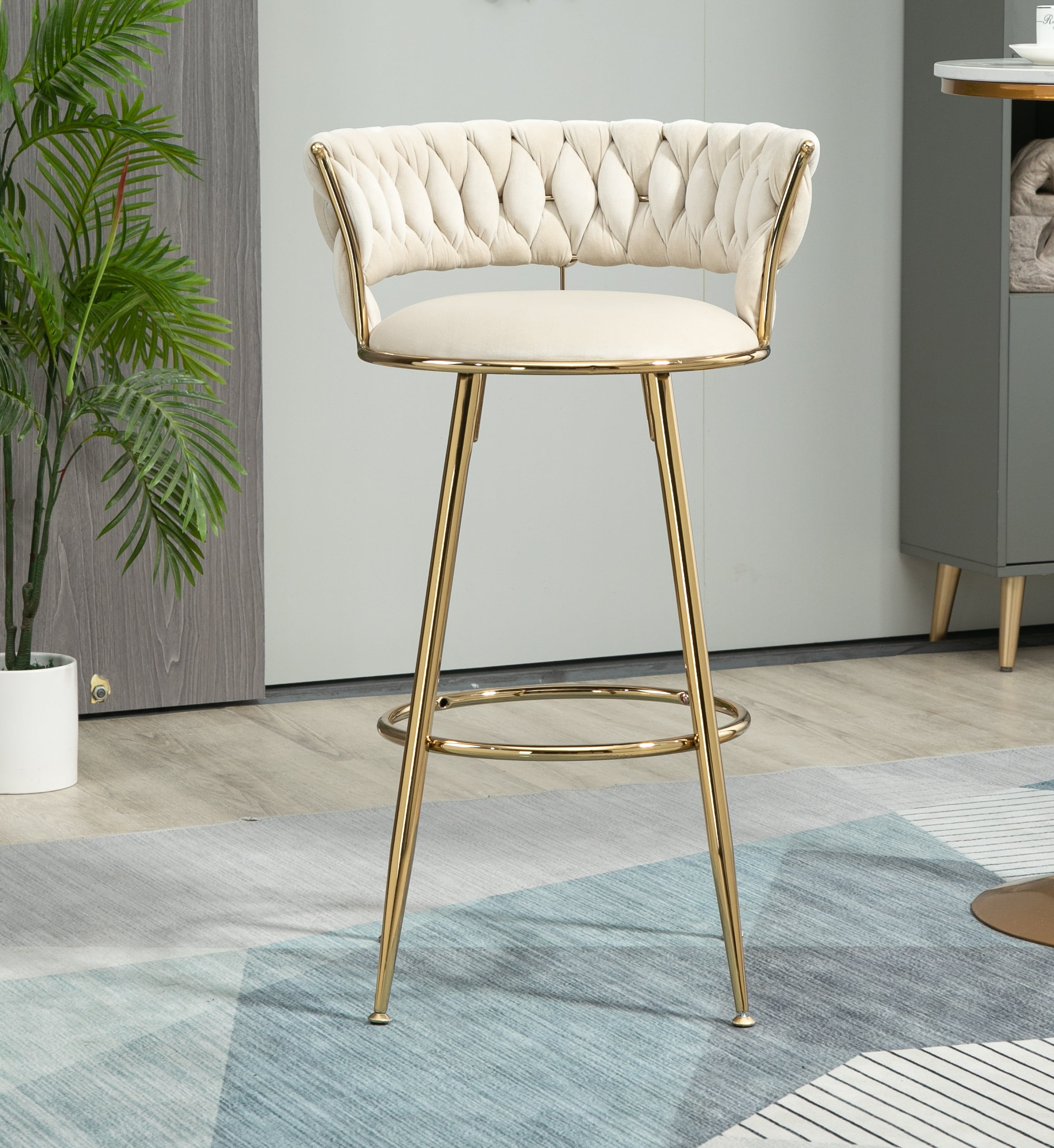 Round Kitchen High Bar Chairs Velvet Bar Stool Chair Counter Chair with Back Barstool with