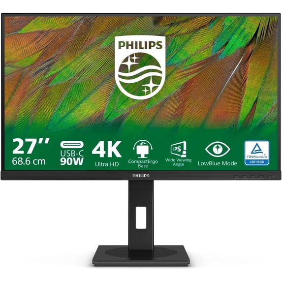 Restored Philips 27B1U3900-27 inch Ultra HD Monitor, Height Adjustable, Speakers, Adaptive Sync (3840x2160, 60 Hz, 2X HDMI 2.0, 1x DisplayPort 1.4, 1x USB-C (90 W PD), RJ45, USB Hub) Black (Refurbished)