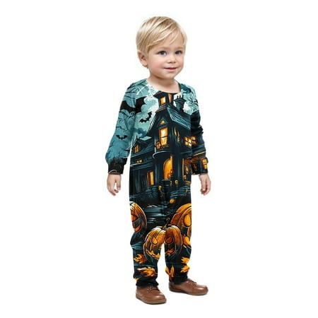 

Paiyanr Toddler Boys Girls Hooded Bodysuit Halloween Related Cute Printed Family Parent-Child Wear Long Sleeved Romper Jumpsuit Multicolor-Baby