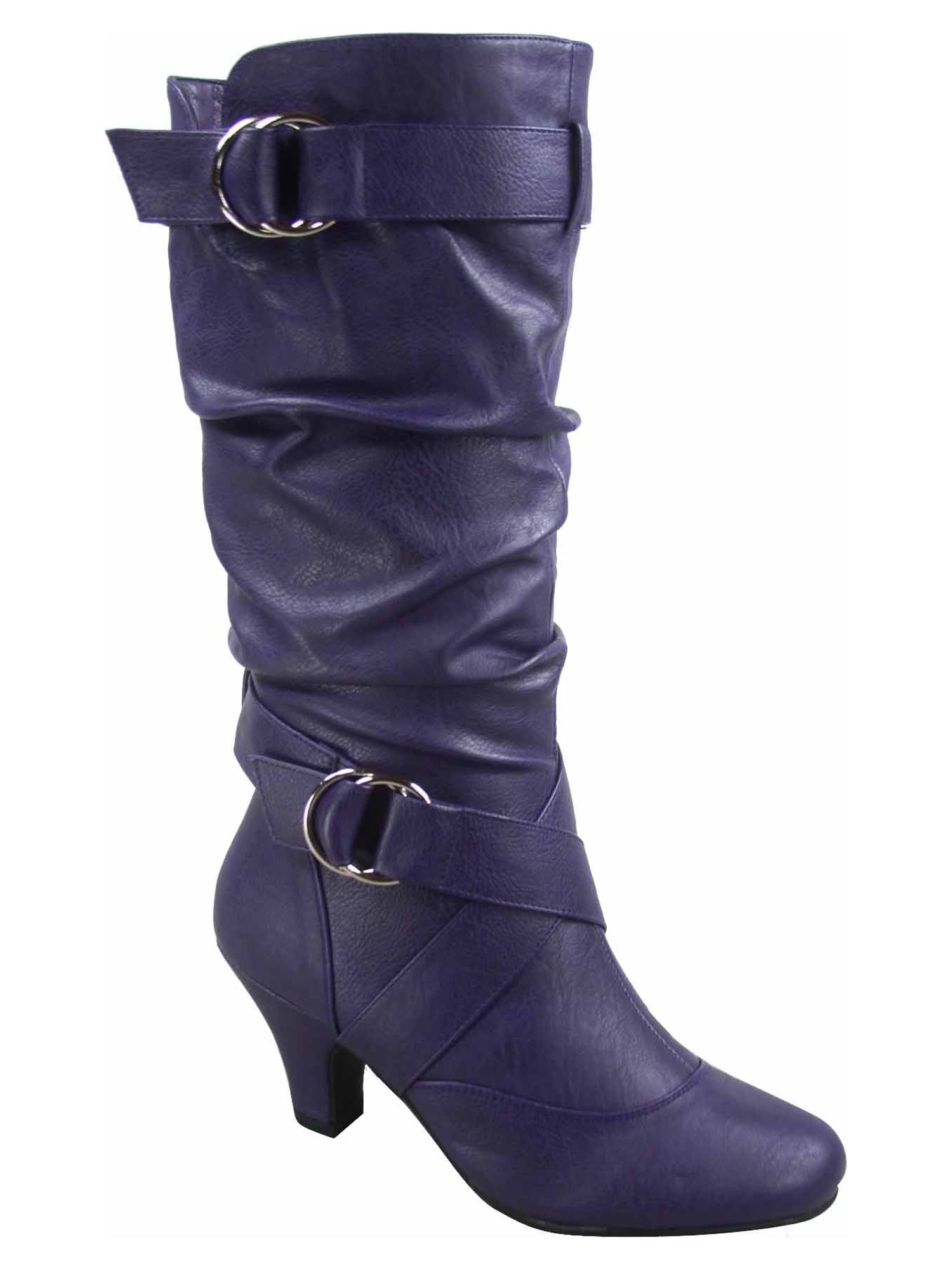 Forever Women's Boots Round Toe High Heel Zipper Mid-Calf, 3 in Heel, Purple, 7.5