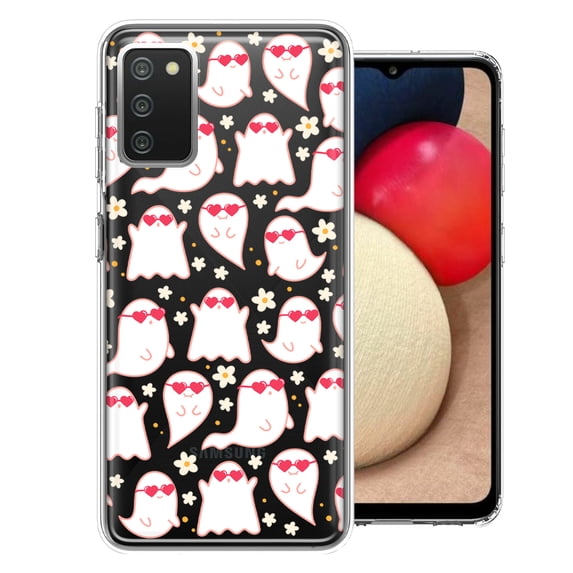 MUNDAZE Samsung Galaxy A02S Floating Heart Glasses Love Ghosts Vaneltines Day Cutie Daisy Double Layer Phone Case Cover