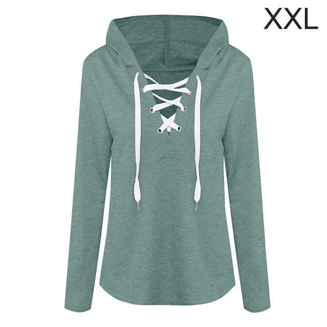 Sudadera con capucha para mujer Sudadera con capucha y cuello en V Suéter de manga larga con tirantes, XXL, Verde Gris Advancent AP000968-10