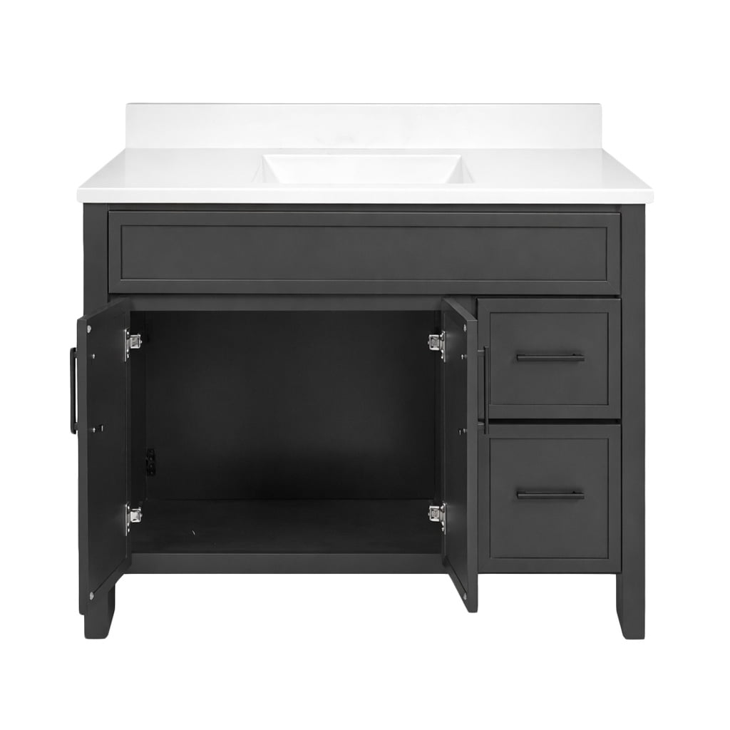 Design House Dawson 37-Inch Bathroom Vanity Combo, Ready to Assemble 2-Door 2-Drawer Cabinet with Camilla Cultured Marble Top, Sherwin-Williams® Iron Ore, Matte Black Hardware, 228478-IO
