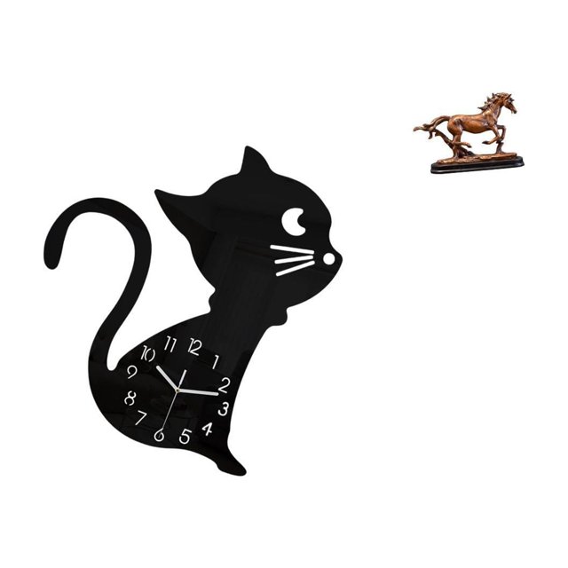 Reloj de pared con forma de gato, bonito reloj de pared para guardería, sala de juegos, interior, figura de caballo, figura de caballo en miniatura, e