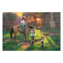 Rivers Edge Products LED Canvas Wall Art, 24 by 16 Inches, Fiber Optic Light Up Wall Decor, Battery Operated Lighted Nature Canvas Print, LED Light Kitchen, Bedroom, or Home Decor, Woman on Horse
