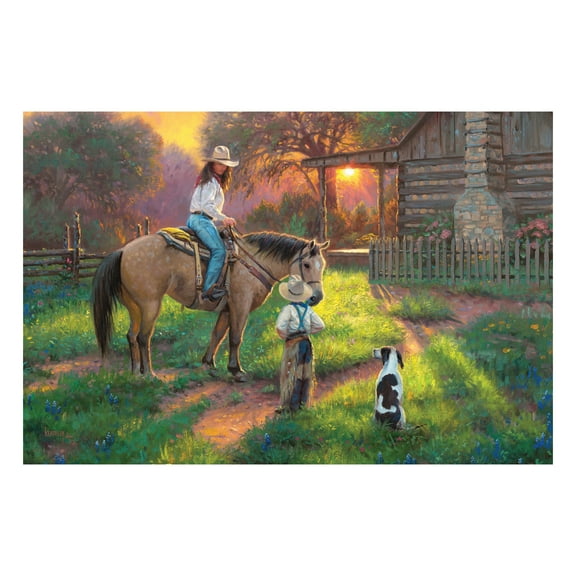Rivers Edge Products LED Canvas Wall Art, 24 by 16 Inches, Fiber Optic Light Up Wall Decor, Battery Operated Lighted Nature Canvas Print, LED Light Kitchen, Bedroom, or Home Decor, Woman on Horse