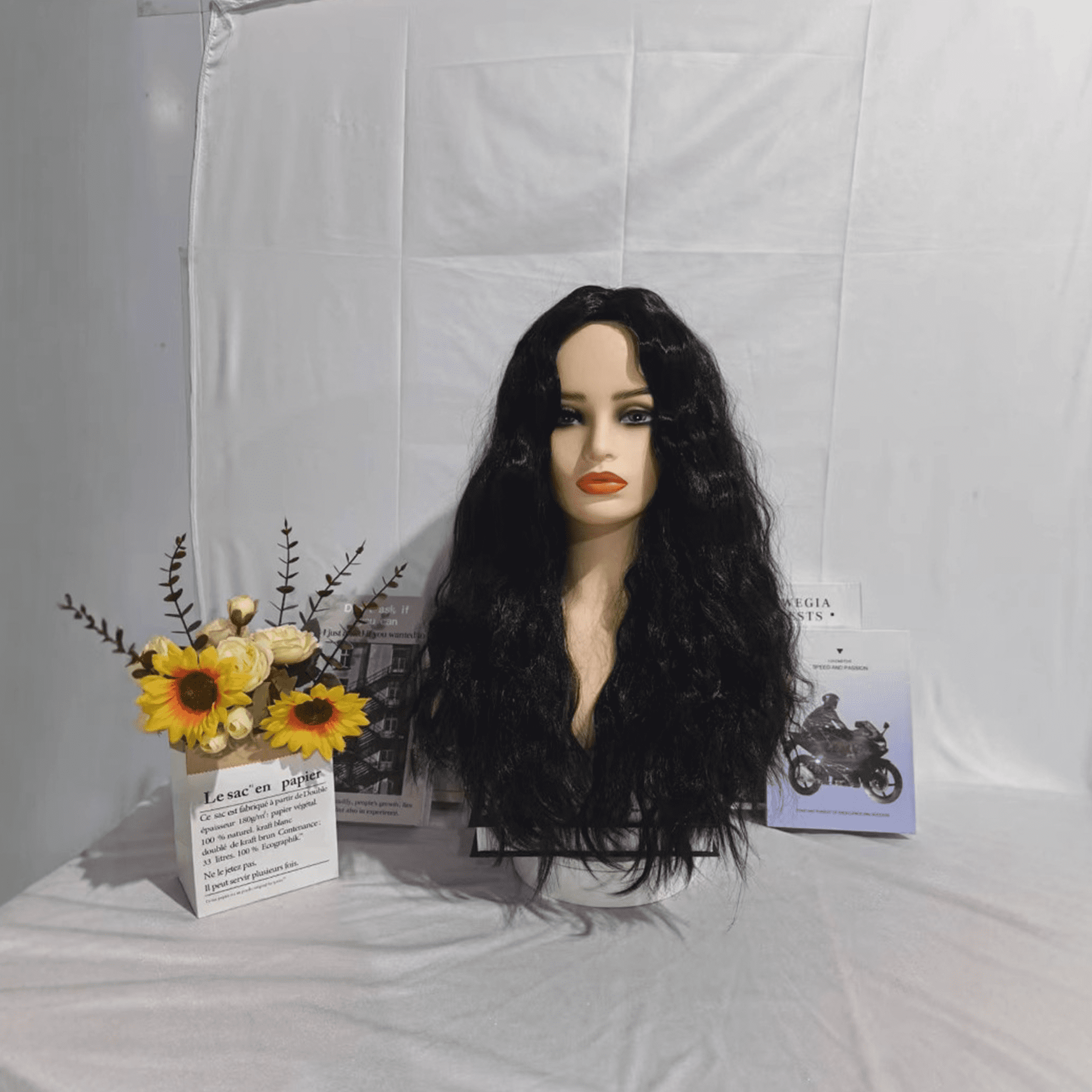 Morovan 26 Inch Long Deep Wave Black Wig for Women, Lace Front Synthetic Curly Wig, Heat Resistant Fiber, Natural Full Look