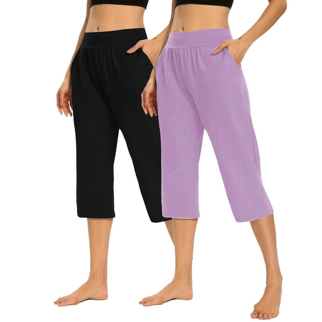 FNFYFH 2 Pcs Pantalons Capri pour Femmes Taille Haute Extensible Pantalons de Golf Décontractés avec Poches