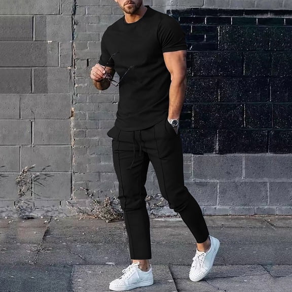 Vedolay Short Set For Men Casual Men's Short Sets 2 Piece Summer Tracksuit Short Shirt and Shorts Set Casual Sport Suits,Black L