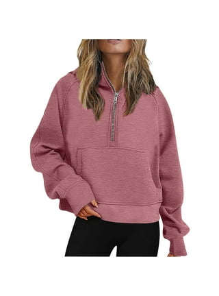 XFLWAM Women's Half Zipper Crop Pullover Sweatshirts Quarter Zip Long  Sleeve Lapel Cropped Sport Top Gray S 