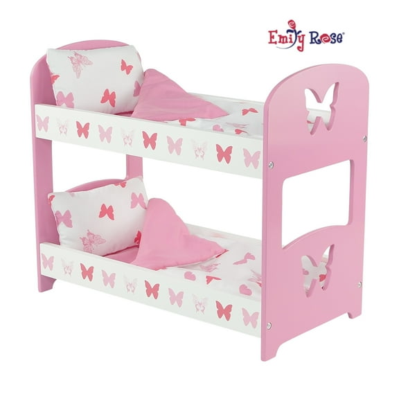 Emily Rose 18 inch Doll Bed | 18-inch Doll Bunk Bed Furniture with Butterfly Details | Includes 2 Reversible Doll Bedding Sets | Fits 18" American Girl and Similar Dolls