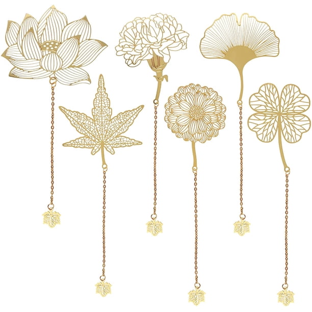 marcapáginas de metal dorado con cadena, marcapáginas hueco, hoja de metal, exquisita flor de clavel de ginkgo, hoja de arce para amantes de libros, lectores, adolescentes, mujeres y hombres