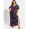 thumbnail image 2 of CASSIE LIZ Plus Size Short Sleeve Dress 3X V Neck Maxi T Shirt Dress Casual Colorful Striped Sundress Loose Fit for Women Spring Summer Dress with Pocket 3XL 22W 24W, 2 of 7