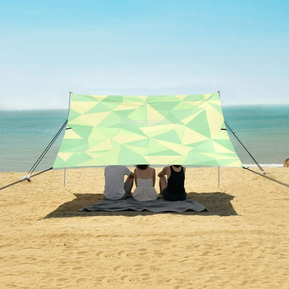 Beach Tent Beach Canopy 9.2x10.5Ft Beach Tent Sun Shelter Outdoor Canopy with Carry Bag for Camping, Backyard and Picnics Light Green Triangles