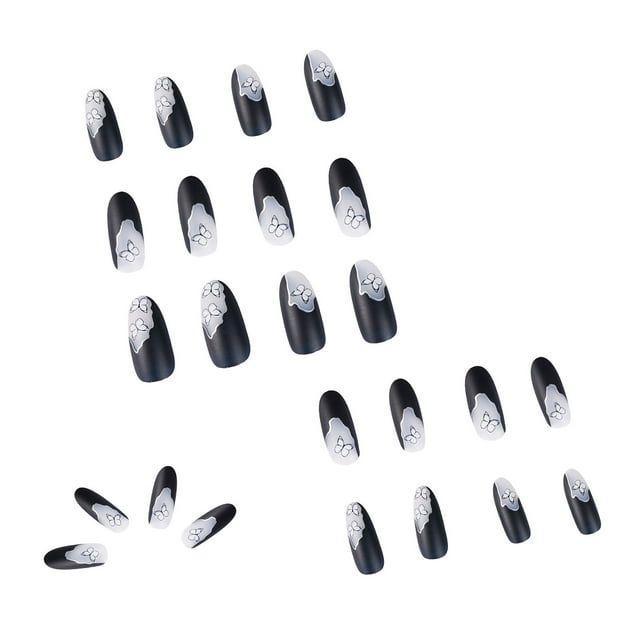 DPTALR 24pcs Diamond Long Glossy Coffin Flash Fake Nails Press on Nail False Tips