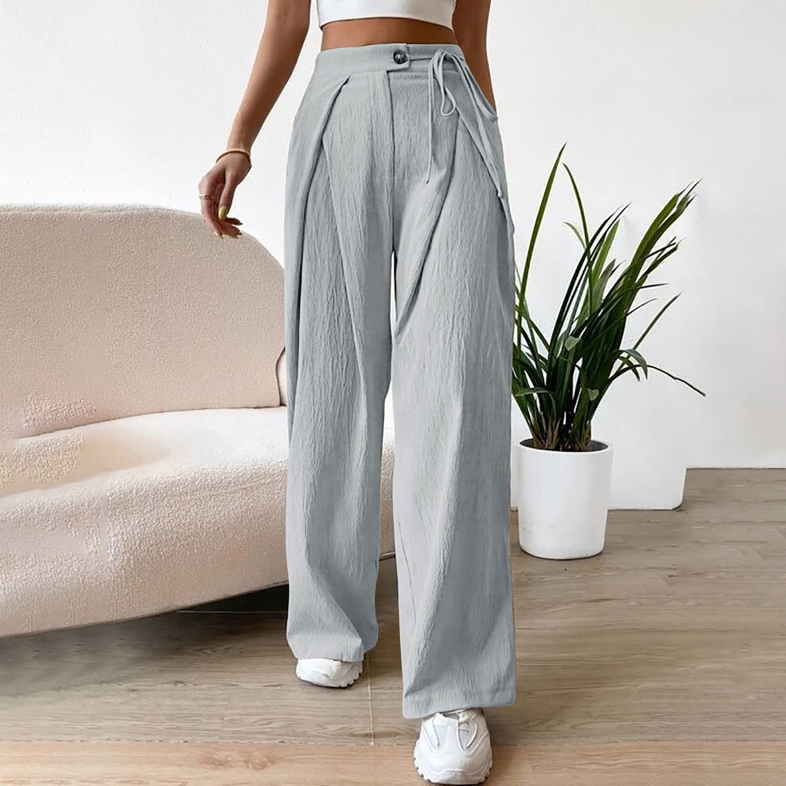 Buy Women's Summer Casual Cotton Linen Elastic Waist Pants Daily Fashion Comfy  Pants at affordable prices — free shipping, real reviews with photos — Joom