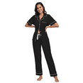 thumbnail image 2 of MAYFISH 100% Cotton Women's Pajamas Sets Button Down Sleepwear Short Sleeve with Long Pants Lounge Pj set(Black, XL), 2 of 5