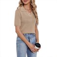 thumbnail image 1 of Mujeres Camisas de manga corta moda Pure color casual cómodo señoras blusa Top para las mujeres verano caqui M, 1 of 6