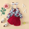 thumbnail image 5 of XZNPDUCQ Little Kids Girl Summer Outfit Sleeveless Tied Flower Print Cami Tank Tops Elastic Shorts Toddler 2Pcs Clothes Set Short T-shirt Sets 9-12 Months Red, 5 of 9