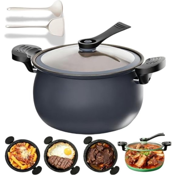 Multifunctional Large Capacity Non-stick Pressure Cooker, 8QT Micro Electric Pressure Cooker, Cooking Pot with Anti-Scalding Handle & Visual Glass Lid for Family Meals, Soups, Stews (Black)