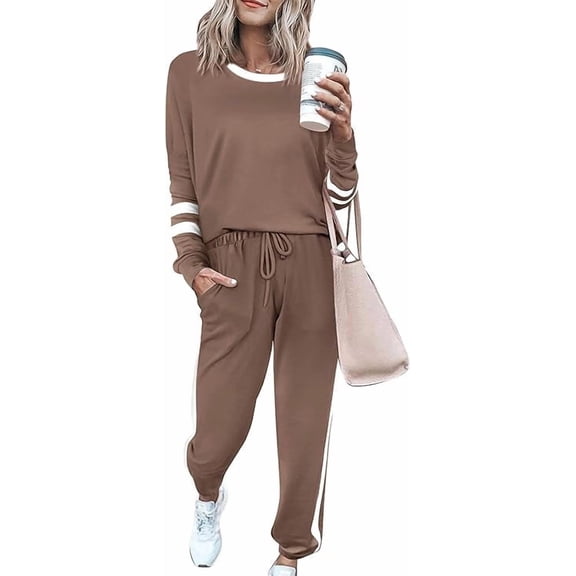 PRETTYGARDEN Women Fall 2 Piece Lounge Outfit Long Sleeve Tops High Waisted Jogger Pants Set Spring Travel Clothes Tracksuit