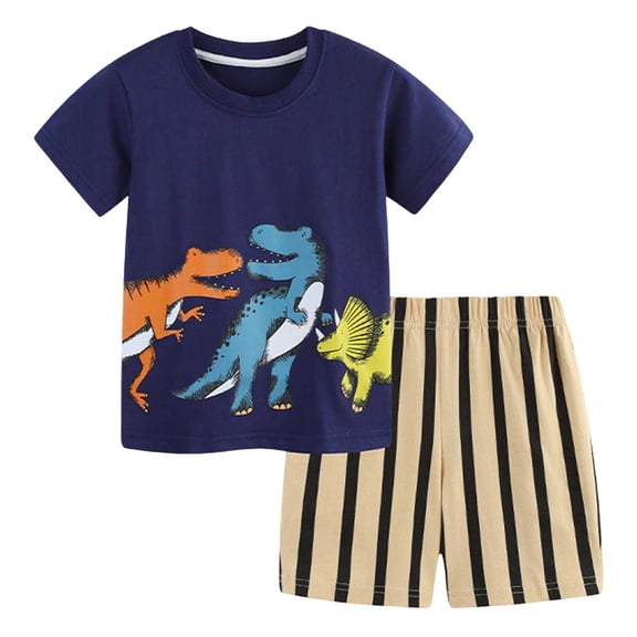 larppty Toddler Boy Clothes 100% Cotton Short Sleeve T-Shirt and Short Clothing Set with Pockets Outfits 2-8T(Navy, 6-7 Years)