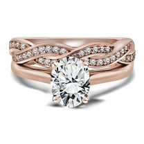 JeenMata Brillant 2.25 Carat Oval Engagement Ring and Infinity Wedding Band Set in 18K Rose Gold over Silver