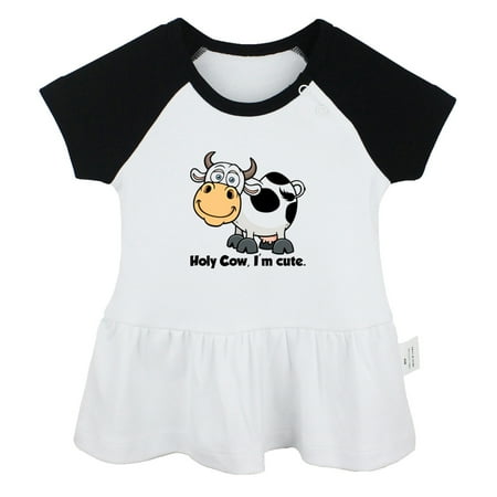 

Holy Cow I m Cute Funny Dresses For Baby Newborn Babies Animal Cow Pattern Skirts Infant Princess Dress 0-24M Kids Graphic Clothes (Black Raglan Dresses 12-18 Months)