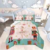 Manfei Kawaii Cartoon Nutcracker Bedding Comforter Set, Christmas Princess Twin Comforter Sets, Teen Kid Child Reversible Bedding Set, Lightweight Room Decor, 2-Piece