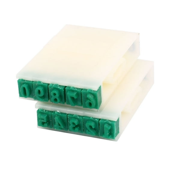Unique Bargains Rubber Head Detachable 0-9 Arabic Numerals Number Stamps Block Beige Green