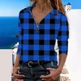thumbnail image 6 of Wyongtao Plaid 1/4 Zip Pullover Tops V Neck Blouse for Women Long Sleeve Lapel Collar Loose Spring Fall Shirts (S, Blue), 6 of 6