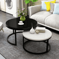 thumbnail image 4 of 2 Round Tea Table Coffee Table Desk Sets | Black & White - Twin Sets Multi Function Wood & Steel Living Room Home Decor Polished Surface Overlapping Ending Tables Cocktail Table, 4 of 7