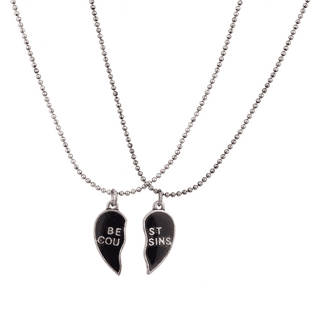 Lux Accessories Burnish Silver Best Cousins Mood Detachable Heart Necklace Set ( 2 Pc