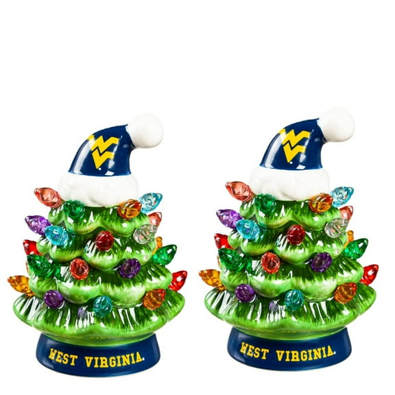 West Virginia Mountaineers 2-Pack 4" Ceramic LED Christmas Tree Set
