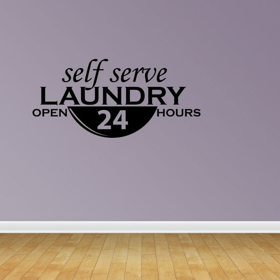 Empresal Open 24 Hours Laundry Room Quote Vinyl Wall Decals Laundry Room Lettering Black 28"Hx13"W PC42