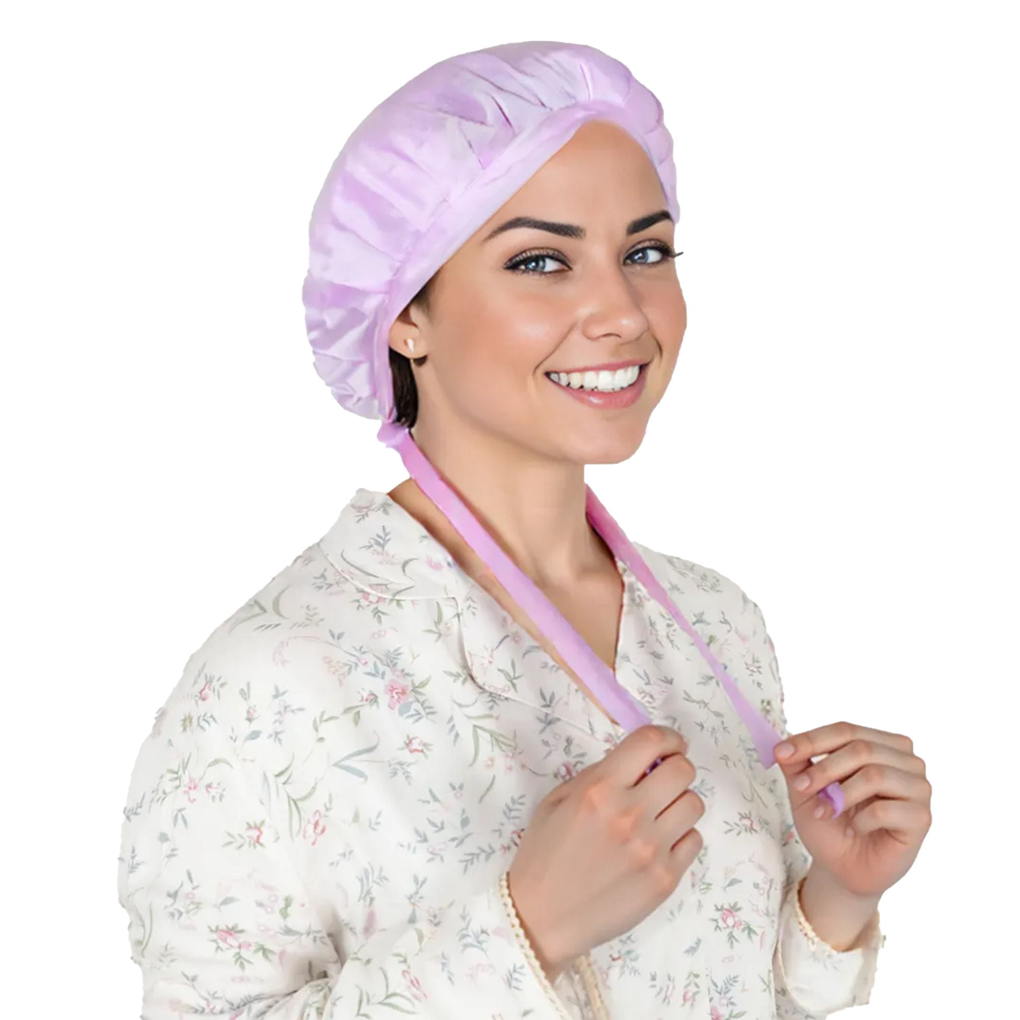 Women Satin Sleep Bonnet Adjustable Tie Back Hair Protection Cap for All Hair Types - Purple