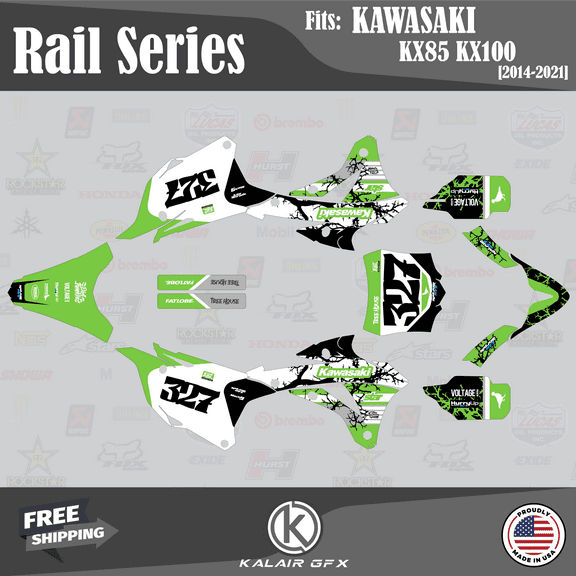 Kalair GFX Graphics Kit for Kawasaki KX100 (2014-2021) Rail Series