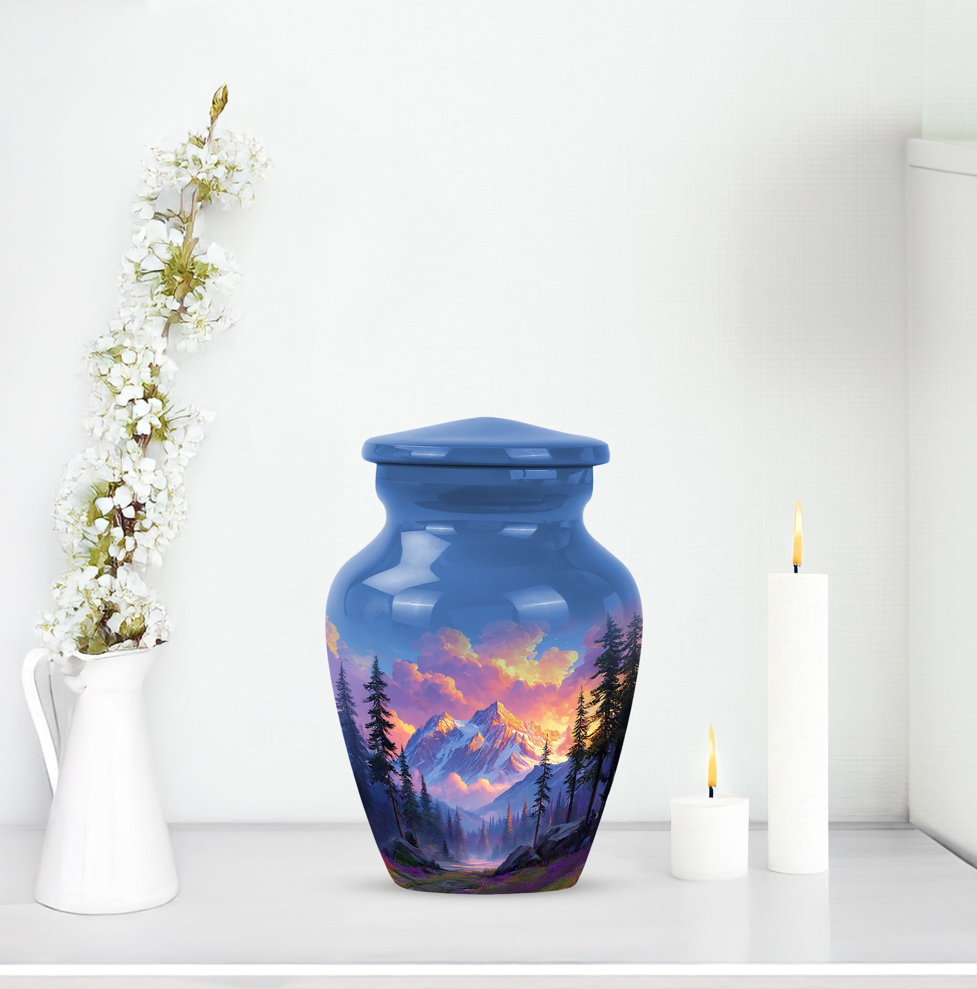 Mountain Keepsake Urn For Adult Male 3 Inch, Blue Mini Urns For Human Ashes For Woman, Small Cremation Urns For Burial In Ground, Funeral Urn For Human Ashes For Adults Mom And Dad
