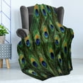 thumbnail image 4 of Peacock Soft Flannel Fleece Throw Blanket, Peacock Tail Feathers Tropical Exotic Animals Close-up Picture Artwork, Cozy Plush for Indoor and Outdoor Use, 70" x 90", Green Mustard Navy, by Ambesonne, 4 of 5