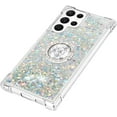 thumbnail image 6 of Phone Case for Samsung Galaxy S23 Ultra, Shockproof Clear Quicksand Glitter Flowing Liquid with Bling Diamond Ring Stand,Cute Women Girls Case for Galaxy S23 Ultra 6.8'' LS - Silver, 6 of 14